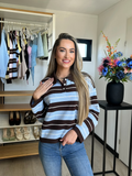 Sanne Striped Long Sleeve Sweater - Blauw / Bruin