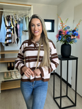 Sanne Striped Long Sleeve Sweater - Roze / Bruin