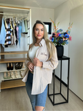 St. Tropez Linnen Blouse – Taupe/Crème Wit