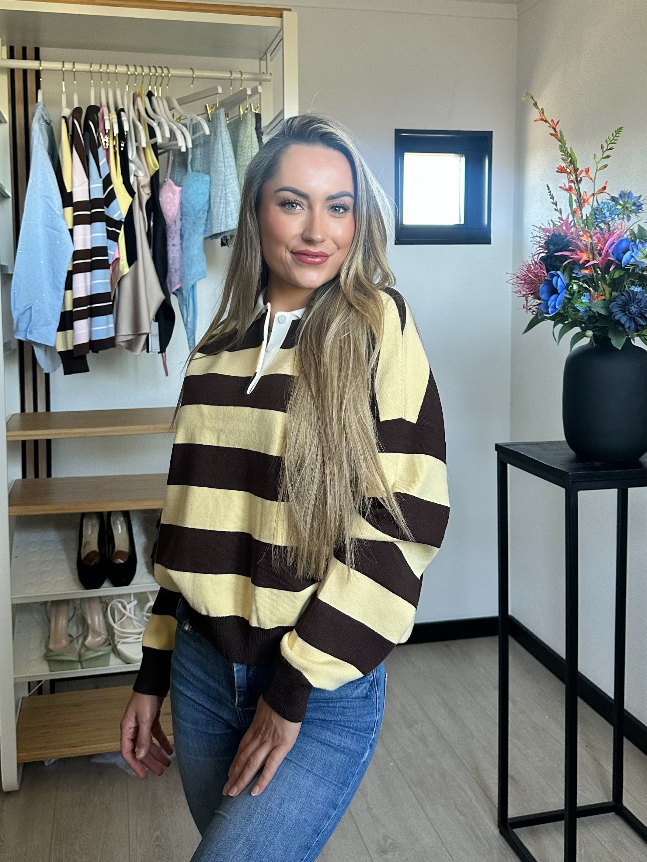 Sanne Striped Long Sleeve Sweater - Bruin / Geel