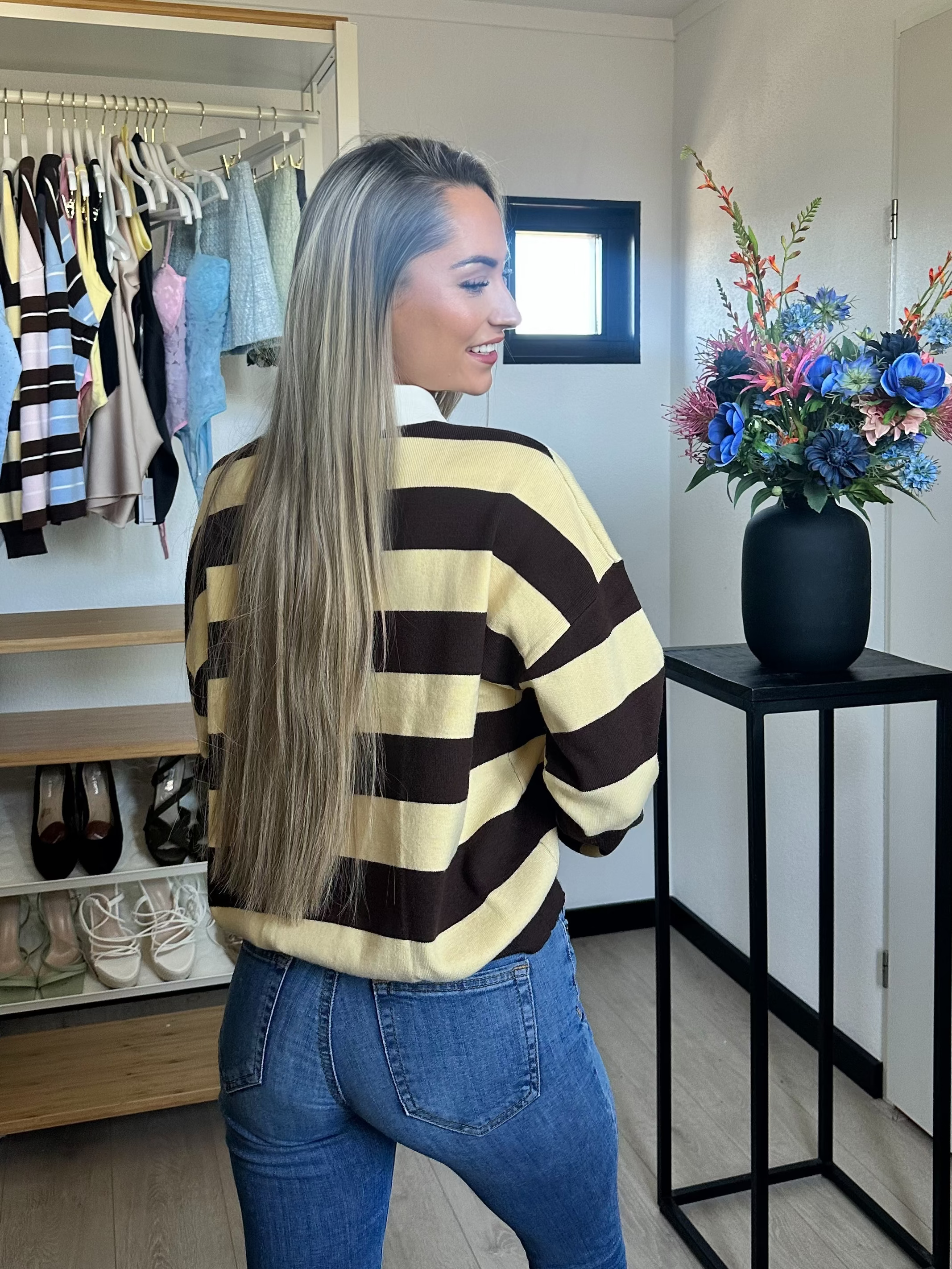 Sanne Striped Long Sleeve Sweater - Bruin / Geel