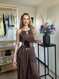 Nina Brown Flower Belt Jumpsuit